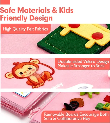 Miniatura 8 de Tablero de actividades Montessori para niñas de 2 años, regalo de cumpleaños, actividades 7 en 1 para aprendizaje preescolar, con habilidades