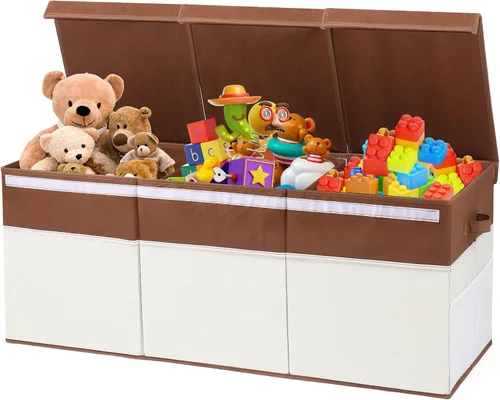 FIIOEOY Caja de juguetes extragrande con tapas, organizador de almacenamiento de juguetes plegable con divisor para niños, baúl de juguetes