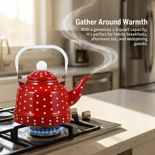 Miniatura 4 de Cabilock Tetera esmaltada, tetera con asa, olla de agua caliente de calentamiento rápido de 1.1 cuartos de galón para gas, inducción, electricidad