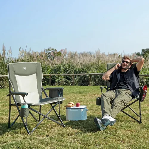 Miniatura 2 de EVER ADVANCED Silla de campamento plegable de gran tamaño, para adultos, silla de césped resistente con bolsillos laterales, silla cuádruple Verde