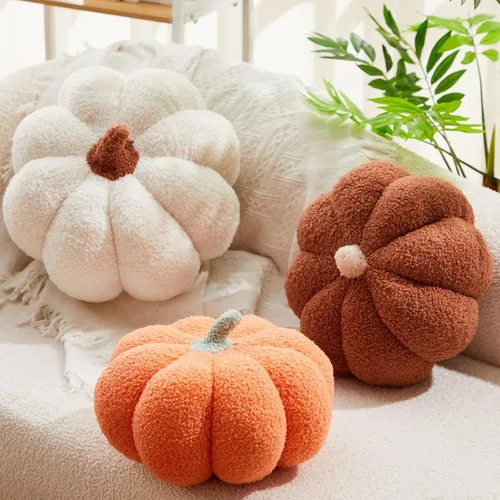 Miniatura 8 de Juexica 3 piezas de almohada de calabaza de felpa esponjosa con forma de calabaza 3D, decoración de otoño, Acción de Gracias, Halloween, cojín