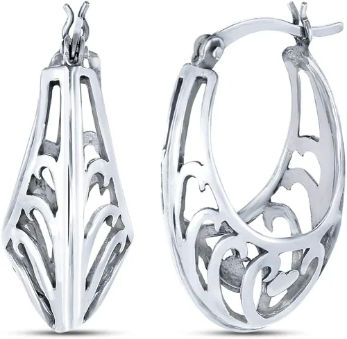 Miniatura 3 de LeCalla - Juego de pendientes de plata de ley para mujer, diseño de filigrana, corte antiguo, 2 pares de aro para mujer