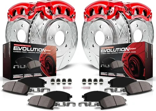 Power Stop KC2798 Kit de frenos deportivos Z23 Evolution con pastillas de freno perforadas y ranuradas, rotores y pinzas recubiertas en polvo para