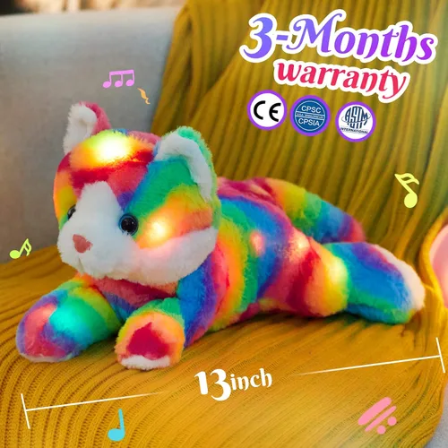 Miniatura 4 de Glow Guards Peluche Musical de Gato Arcoíris Luminoso de 13 pulgadas, Juguete de Peluche de Gatito Cantante con Luz Nocturna LED que Brilla