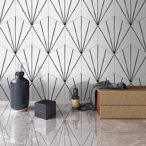 Miniatura 6 de Adhesivo de 45 hojas para despegar y pegar, 6 x 7 pulgadas, diseño de flores hexagonales de estilo Art Deco color blanco, para cocina, baño, ducha