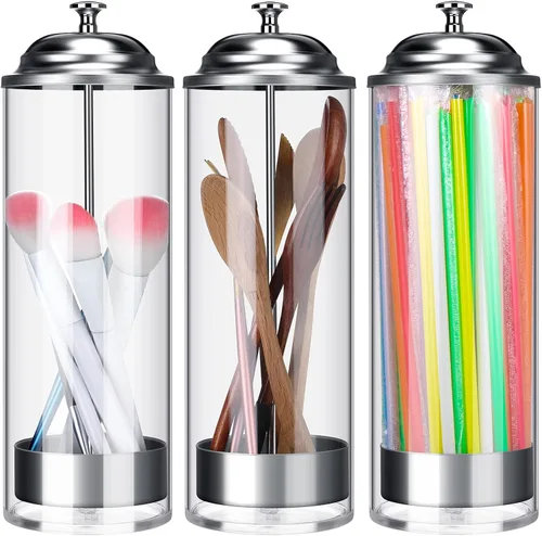 Miniatura 7 de Patelai Dispensador de popotes de 10.6 pulgadas y 200 popotes con tapa, transparente para organizador de encimera, cocina, bar, suministros