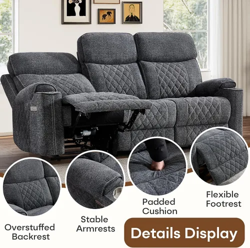 Miniatura 6 de HAOMARKETS Silla reclinable eléctrica para adultos con puerto USB, sofás reclinables eléctricos de tela suave con portavasos de metal, sillas