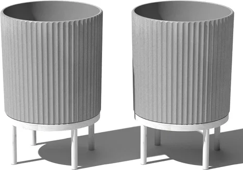 Miniatura 20 de Veradek Demi Series - Maceta redonda con soporte para porche o patio, compuesto de piedra de plástico duradero y soporte de madera, decoración