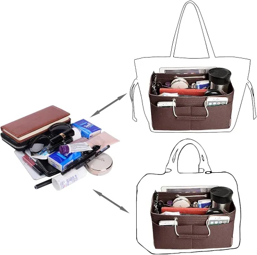 Miniatura 4 de Organizador de bolso, organizador de bolsos de fieltro con múltiples bolsillos, inserto organizador de bolsos con asas, mediano, grande, XL, Gris