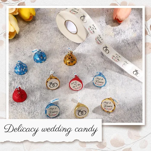 Miniatura 6 de Laumoi 1000 piezas Abrazos y besos de los nuevos Sr. y Sra. Adhesivos para boda, etiquetas de gotas de chocolate, etiquetas de caramelo de 1.9 cm