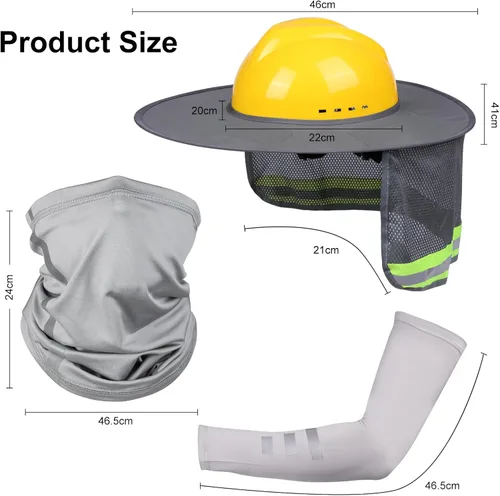 Miniatura 8 de Parasol de sombrero duro con visera de ala completa, protege tu cuello del sol, accesorios de construcción para hombres para sombreros duros, Gris