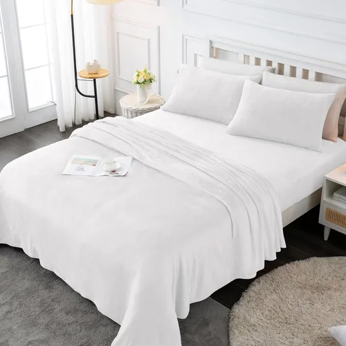 Miniatura 14 de Viviland Juego de sábanas de microforro polar tamaño matrimonial, sábanas ajustadas tipo franela para Navidad con bolsillo de 15" de profundidad