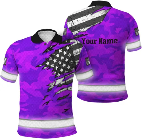Miniatura 16 de Polo reflectante con bandera de camuflaje de alta visibilidad para hombres y mujeres, polo de seguridad para trabajo, patriótico Polo 03