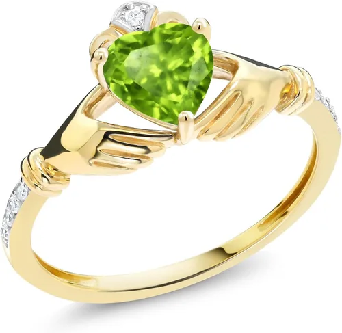 Miniatura 53 de Gem Stone King Anillo de compromiso claddagh celta irlandés de oro amarillo de 10 quilates con piedra preciosa en forma de corazón de 0.236 in