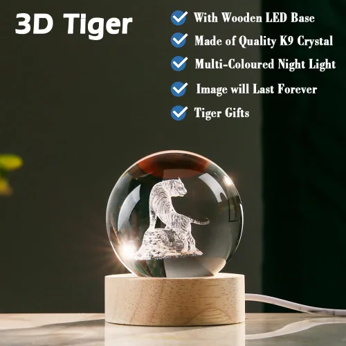 Miniatura 2 de Esfera de cristal 3D con figuras de tigre en bola de cristal de 60 mm. Decoración de tigre blanco coleccionable, esfera de nieve, regalo de esfera