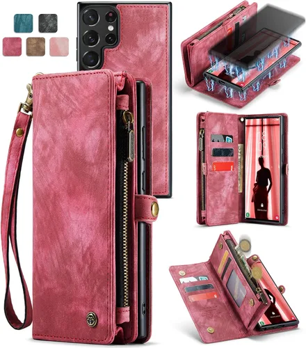 Miniatura 17 de Funda tipo cartera desmontable 2 en 1 para Samsung Galaxy S23 con tarjetero y funda de piel retro de alta calidad con tapa magnética, bolsillo