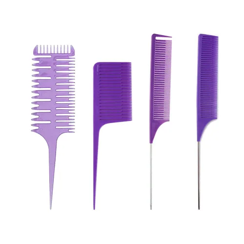 Miniatura 8 de Juego de peines para peinar el cabello, peine profesional de cola de rata, peine de metal para teñir, peine de aluminio para peluquería y uso 4 Pcs