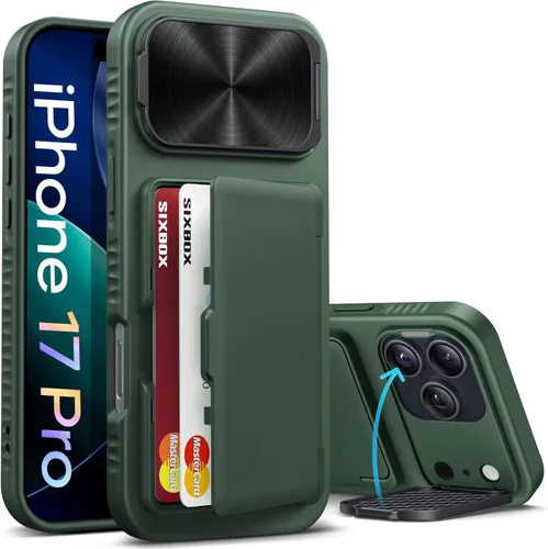 Miniatura 26 de Funda para iPhone 16e tipo cartera, soporte integrado, tarjetero y cubierta para lente de cámara, protección de cuerpo completo, resistente, Negro