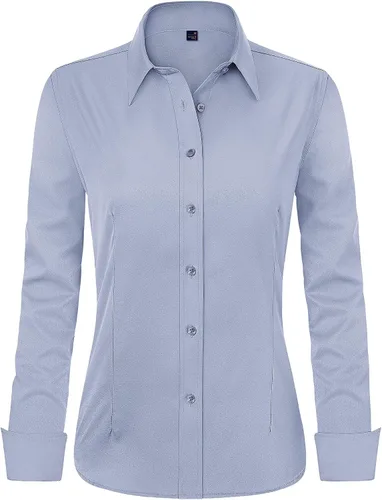 Miniatura 18 de J.VER - Camisas de vestir para mujer, diseño de manga larga, con botones, antiarrugas, blusa de trabajo unicolor