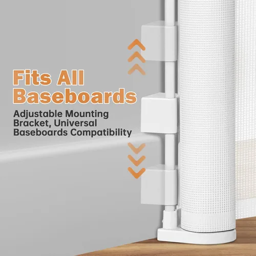 Miniatura 6 de Puertas de bebé retráctiles para escaleras, Pravoluxmax puerta retráctil extra ancha de 78" con varillas de soporte para la casa, puerta de Blanco