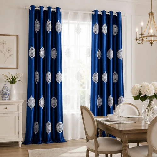 Miniatura 2 de VOGOL Cortinas opacas bordadas para sala de estar, paneles de cortina de terciopelo azul para dormitorio, 52 x 63 pulgadas, 2 paneles