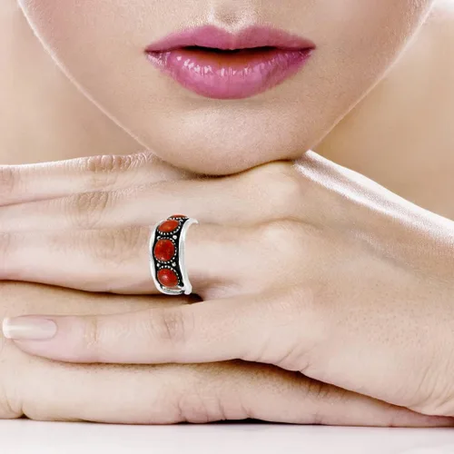 Miniatura 2 de Anillo turquesa de plata de ley 925 con piedras preciosas auténticas, tamaño 6 a 11