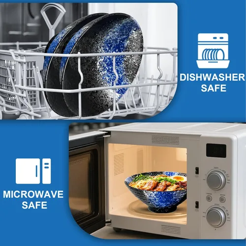 Miniatura 4 de Juego de 2 cuencos de cerámica para ramen de 8 pulgadas (9 piezas) – Tazones grandes de porcelana japonesa para ensalada, fideos, cereales, frutas
