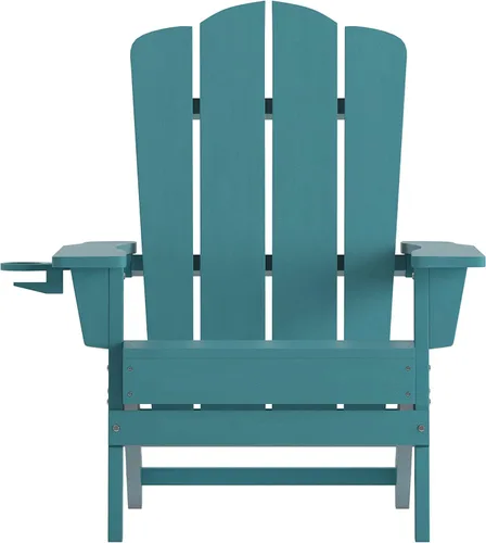 Miniatura 10 de Flash Furniture Newport Adirondack - Silla Adirondack con soporte para tazas, silla Adirondack de poliresina resistente a la intemperie, color azul