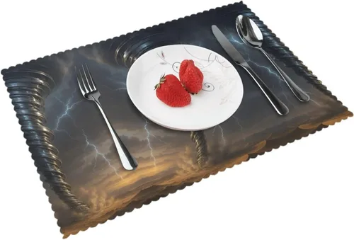 Miniatura 12 de Rectangular Placemats Set of 4, Heat Resistant Liquid Metal Printed Kitchen Dining Table Mats