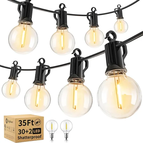 Miniatura 10 de Brightown Guirnalda de luces para exteriores de 30 pies – Luces comerciales para patio con 30 bombillas LED G40 inastillables, luz colgante