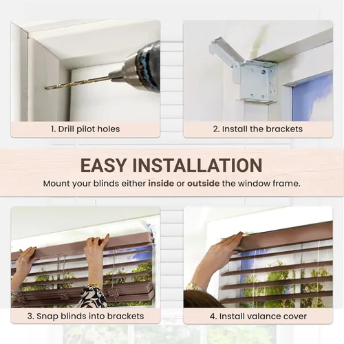 Miniatura 7 de PowerSellerUSA Persianas sin cordón, mini persiana de vinilo de listones de 2 pulgadas, grano de madera en relieve de alta calidad, tratamiento