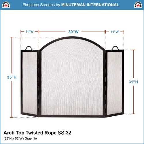 Miniatura 2 de Minuteman International Pantalla plegable para chimenea de cuerda torcida con arco superior, grafito