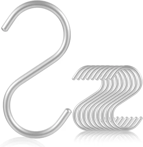 Miniatura 7 de SIAMESE Ganchos en S de aluminio, paquete de 10 unidades de tamaño mediano en color dorado para colgar plantas, jeans, tazas en armario, cocina