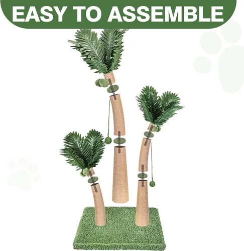 Miniatura 5 de Poste Rascador para Gatos de 40'' de Alto Árbol para Gatos, 3 Postes Rascadores de Palmera de Diseño Curvado con 8 Bolas Interactivas, Cuerda