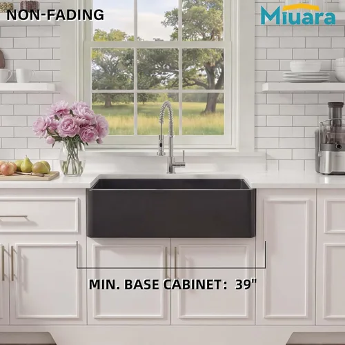 Miniatura 56 de Miuara Fregadero de Granja Negro de 33 Pulgadas - Fregadero de Cocina Grande de Frente con Delantal Tazón Individual 33"x18"x10", Instalación Bajo