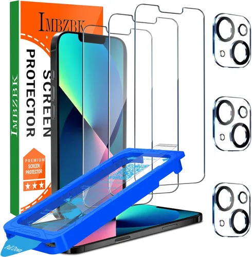 IMBZBK [Eliminación automática de polvo] Paquete de 3 protectores de pantalla para iPhone 13 [6.1 pulgadas], película compatible con fundas, vidrio