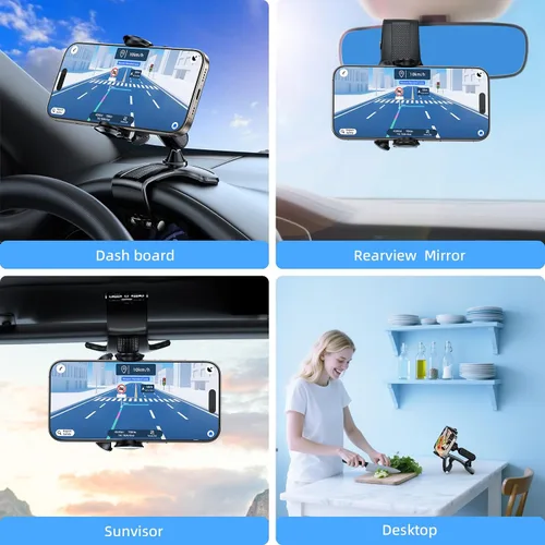 Miniatura 6 de Soporte de teléfono universal mejorado de 360° para tablero de instrumentos 2025 - Soporte multifuncional giratorio para visera/retrovisor