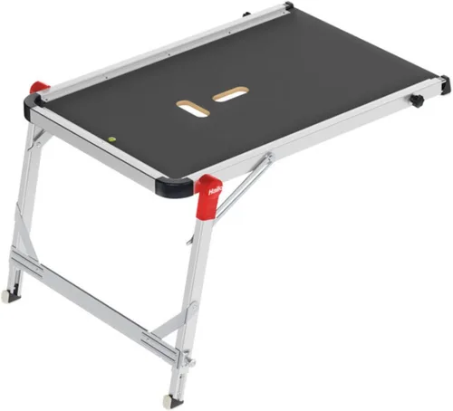 Hailo Plataforma de escalera TP1 – Rieles y pies telescópicos ajustables en longitud y altura – Nivel de burbuja integrado – Mecanismo de desbloqueo