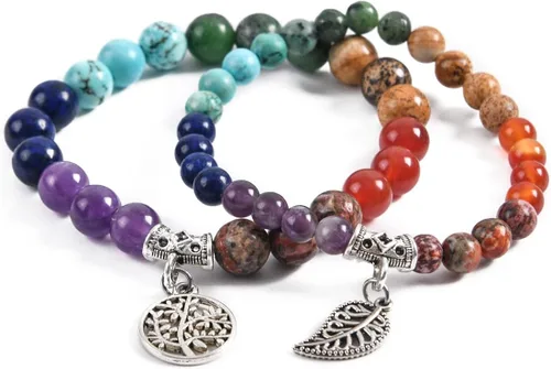 YGLINE Pulsera bohemia hecha a mano con cuentas de piedra natural de 3 filas de ancho, colección de joyería
