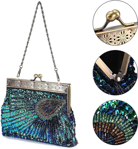 Miniatura 3 de LIFEWISH Bolso de noche único con lentejuelas de lujo para mujer, para boda, novia, fiesta, graduación, bolso de mano (azul pavo real)