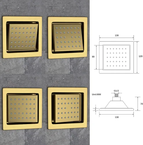 Miniatura 5 de AYIVG Pulverizador de cuerpo de ducha de masaje cuadrado de latón cepillado dorado cepillado masaje ajustable spa rociador lateral instalación