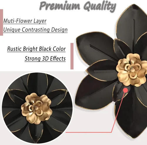 Miniatura 2 de Decoración de pared de flores de metal, escultura floral rústica moderna de 10 pulgadas, colgante de pared de hierro envejecido, decoración