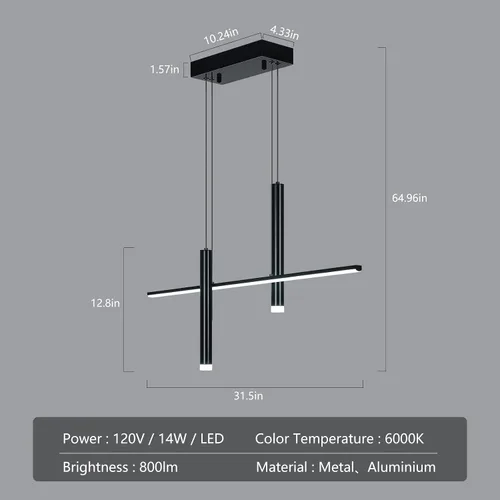 Miniatura 6 de Moderna lámpara colgante lineal LED con focos duales, regulable, 6000 K, luces colgantes de isla de cocina, candelabros negros chapados en isla