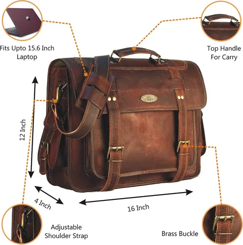 Miniatura 3 de Bolsas de cuero para computadora portátil para hombre, bolso de mensajero de cuero de grano completo, maletín de cuero, bolso de hombro cruzado