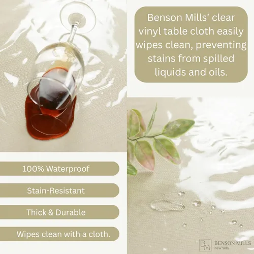 Miniatura 4 de Benson Mills - Mantel de plástico transparente resistente, 100% impermeable y a prueba de derrames de aceite, de PVC de vinilo, cuadrado, para mesas