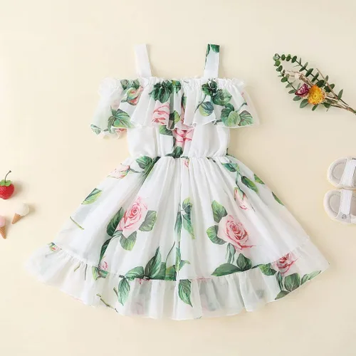 Miniatura 2 de Toddler Baby Girls Summer Dress Chiffon Princess Tutu Dress Floral Beachwear Suspender Sundress Skirt Little Girl Clothes