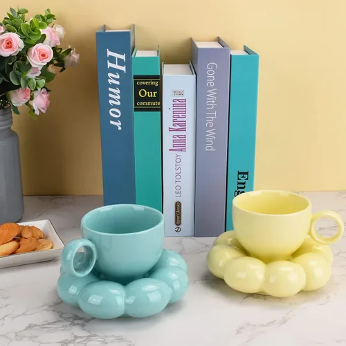 Miniatura 7 de Koythin - Juego de taza de café de cerámica con platillo, taza creativa y linda con posavasos de girasol para oficina y hogar, apta