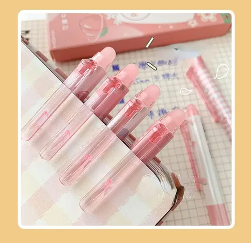Miniatura 6 de 6 bolígrafos kawaii borrables con borradores, bonitos bolígrafos de gel con estampado de dibujos animados kawaii de 0.020 in, bolígrafos de tinta