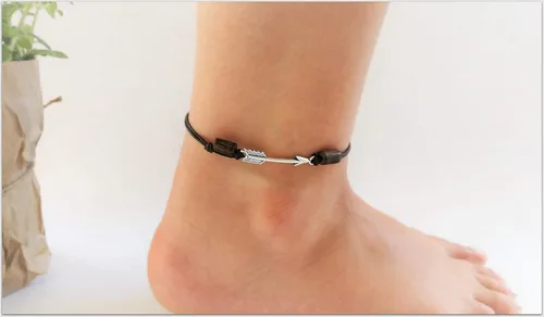 Miniatura 6 de Tobillera de flecha para mujer, pulsera de tobillo de cuero natural con cuentas de madera