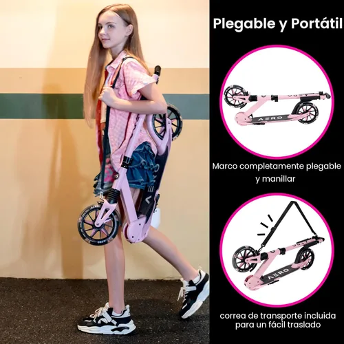 Miniatura 5 de AERO MOBILITY Patinete para niños de 6 años, adolescentes y adultos Ruedas iluminadas, freno de mano, alfombrilla de goma y absorción de impactos
